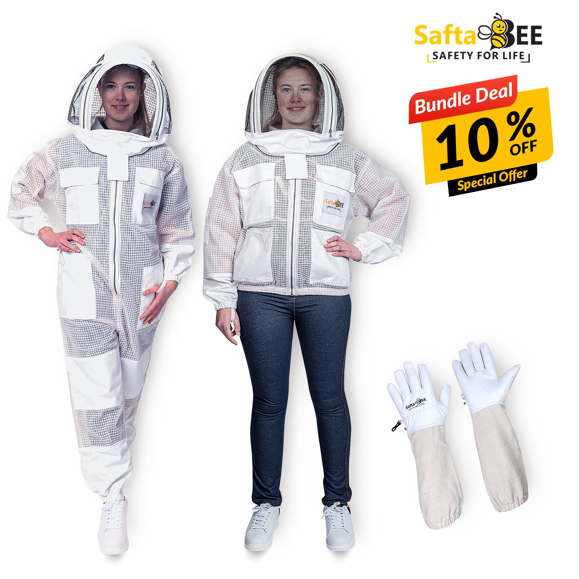 Beekeeping Starter Kit Bundles 3 Layer White Beekeepers Suit Jacket And Bee Safety Gloves