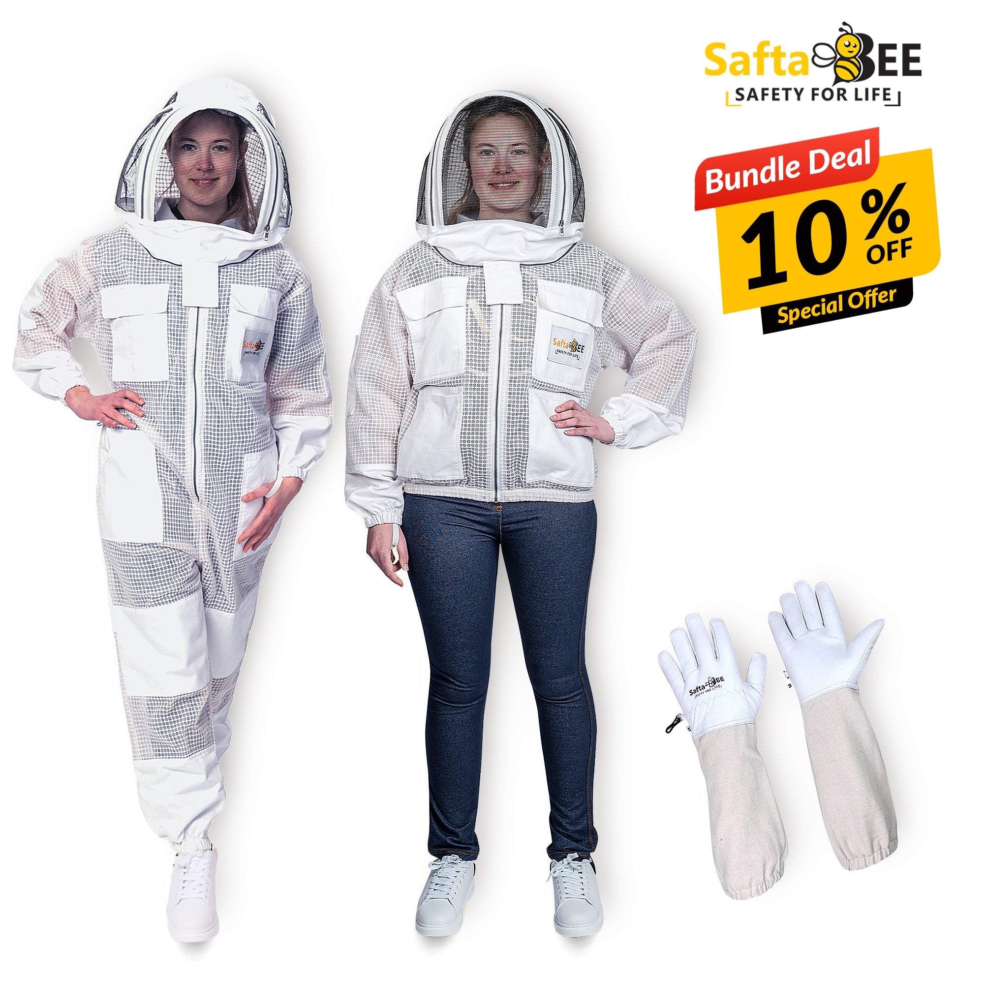 Beekeeping Starter Kit Bundles 3 Layer White Beekeepers Suit Jacket And Bee Safety Gloves