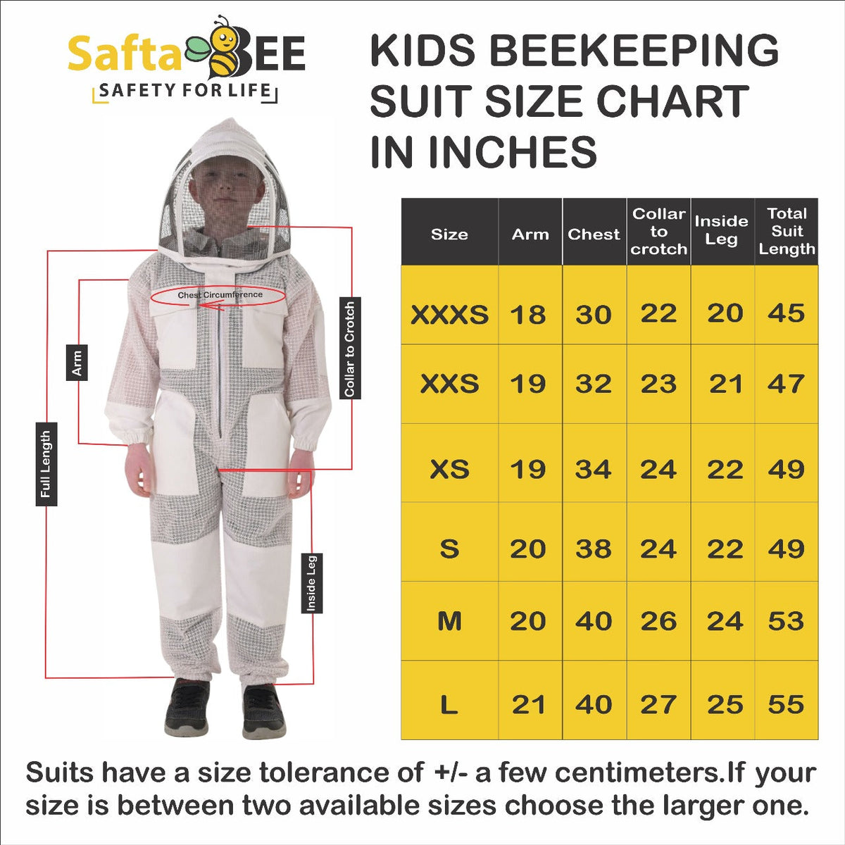 children beekeeping suit olive green size chart