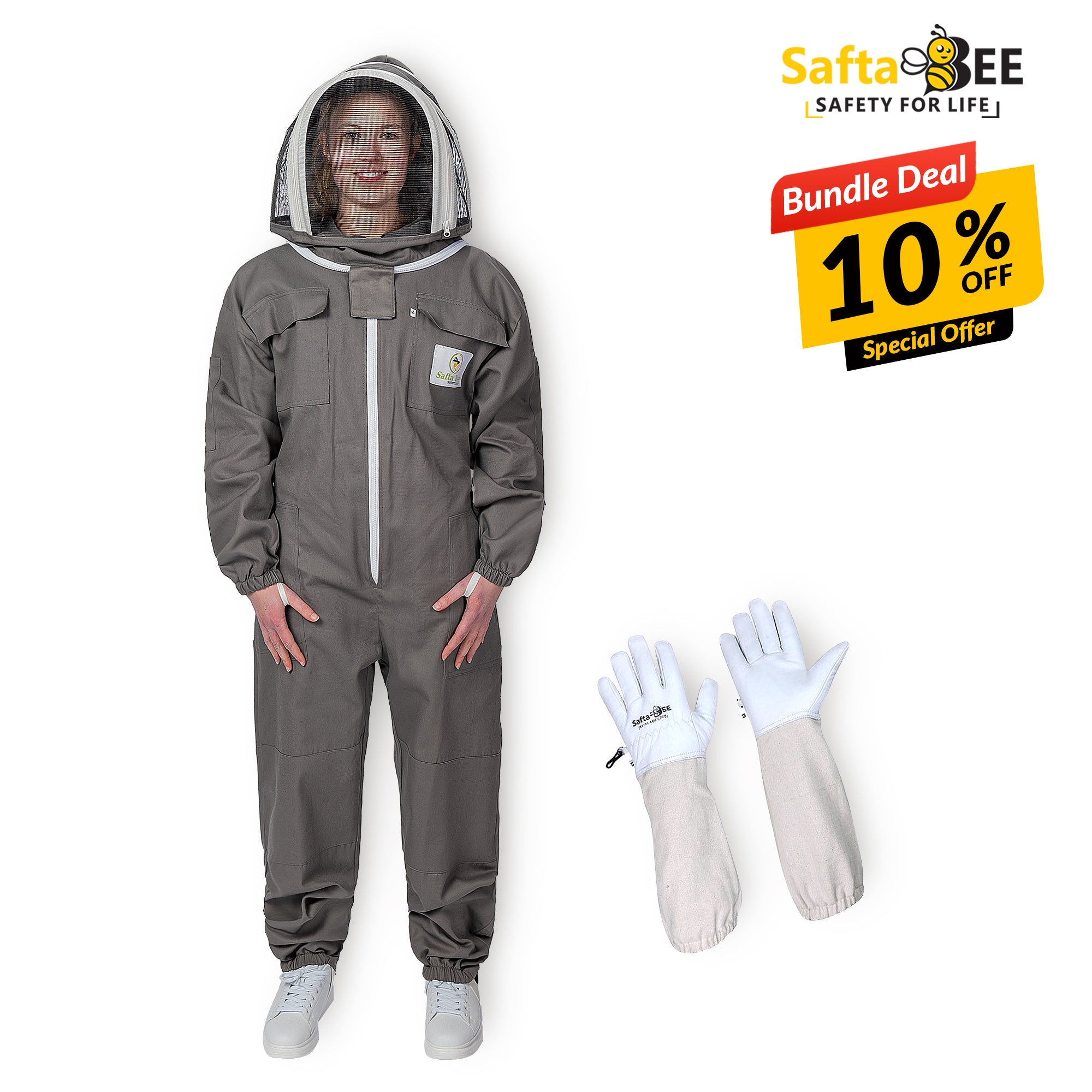 Grey Cotton Beekeeping Suit with Fencing Veil – Sting-Proof, Machine Washable | UK – Get 10% OFF