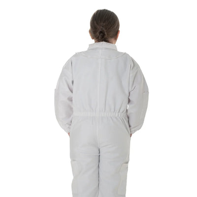 childrens bee suit White with detachable fencing veil, designed for kids' safety and comfort during beekeeping activities